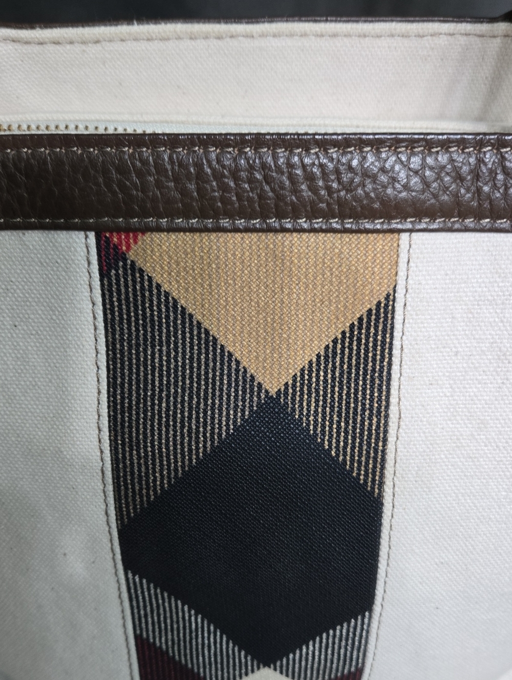 BURBERRY Blue Label Cream Canvas Tote with Brown Leather Trim and Plaid Stripe - Picture 17 of 17